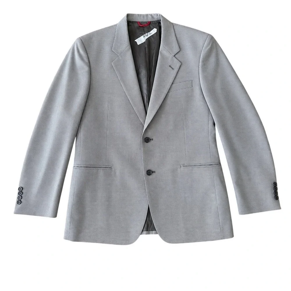 Jos A Bank Mens 44L Grey Wool Micro Check Business Express Blazer Sport‎ Coat