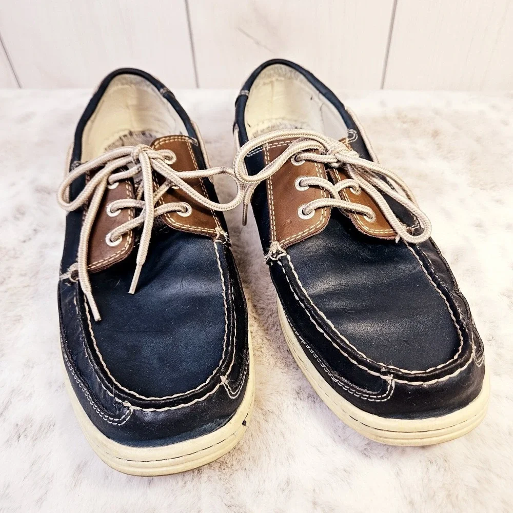 G.H. Bass Men's Leather‎ Boat Loafer Shoes Blue w/ Brown Size 11.5M No Insoles