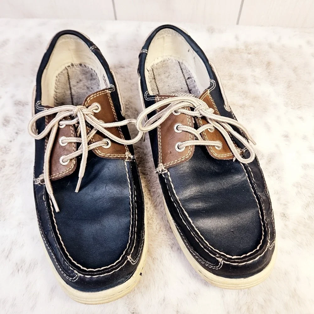G.H. Bass Men's Leather‎ Boat Loafer Shoes Blue w/ Brown Size 11.5M No Insoles