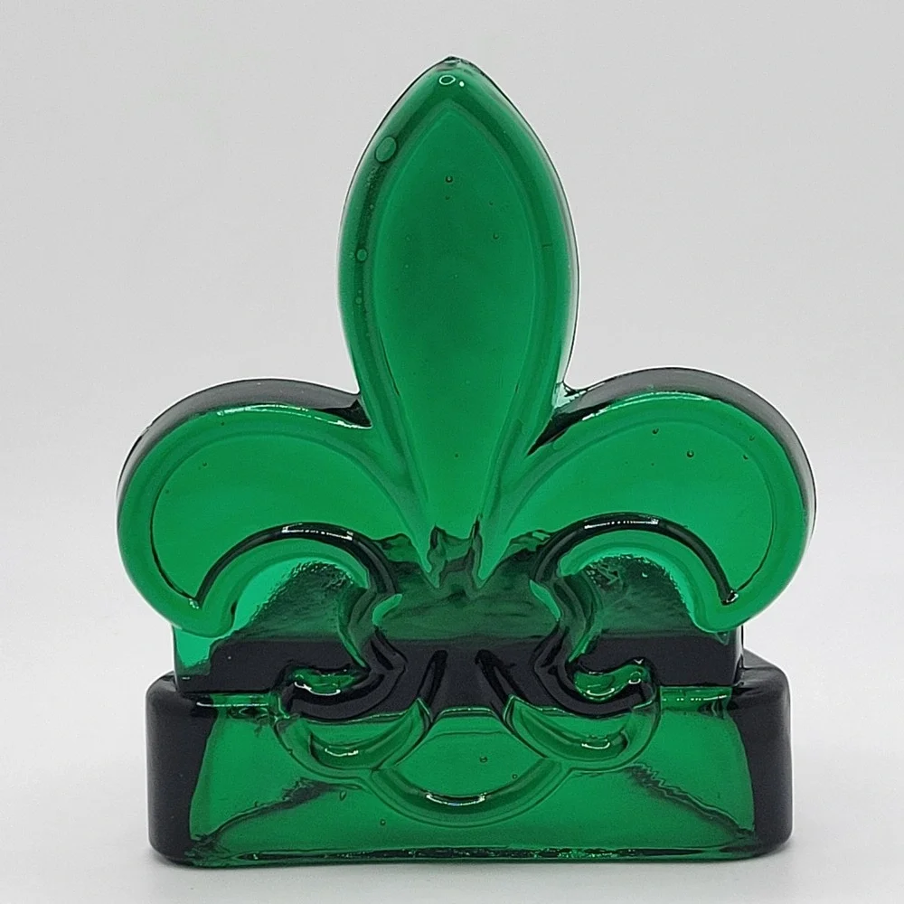 Emerald Green Glass Fleur-de-Lis Tealight Candle Holder Decor‎