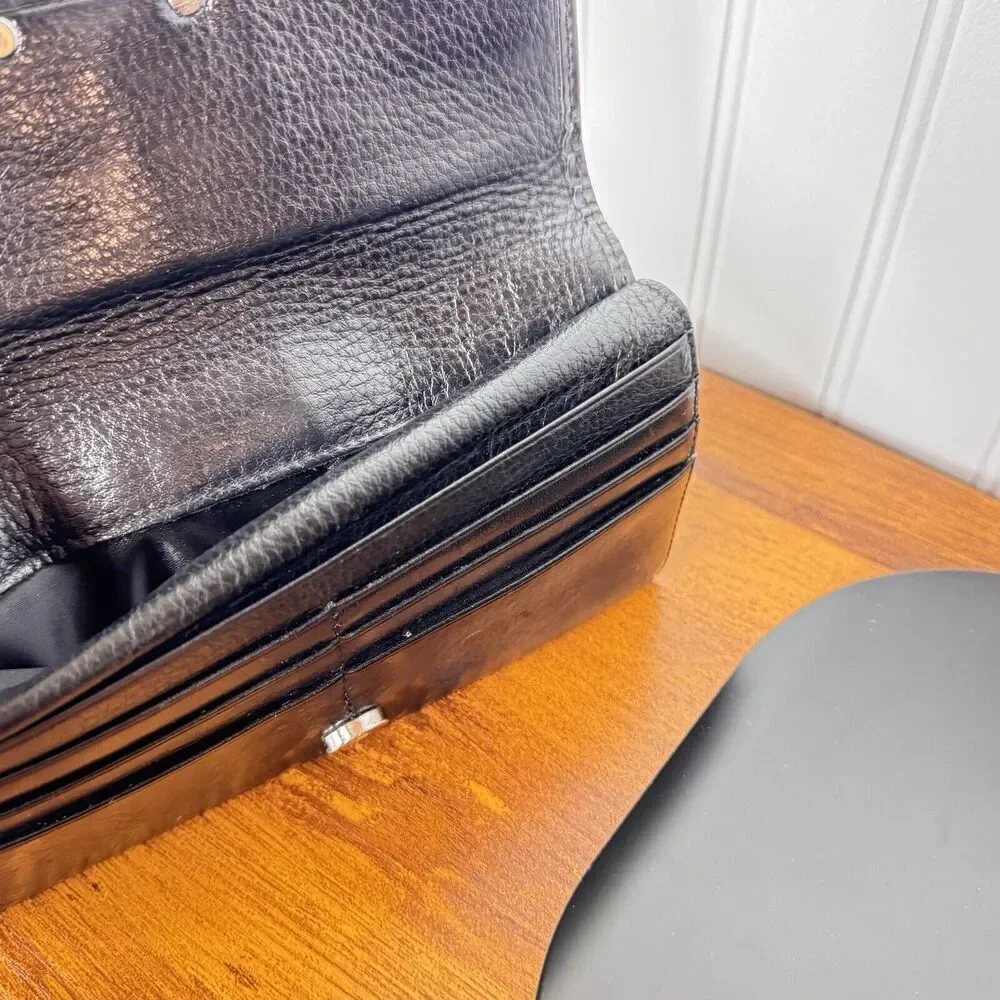 BRIGHTON Wallet Organizer Black Genuine Leather Croc Embossed Silver Accent