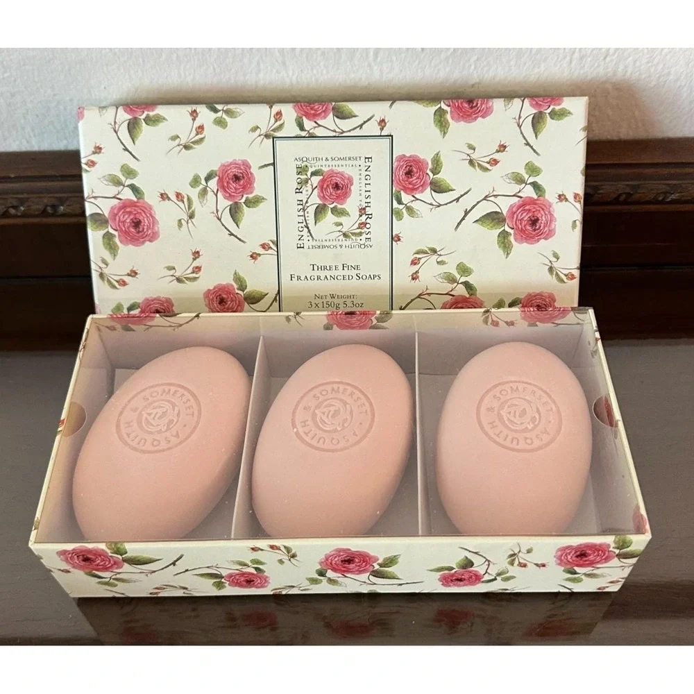 Vintage Boxed 3 Asquith & Somerset English Rose Soap Bars‎ 5.3oz each