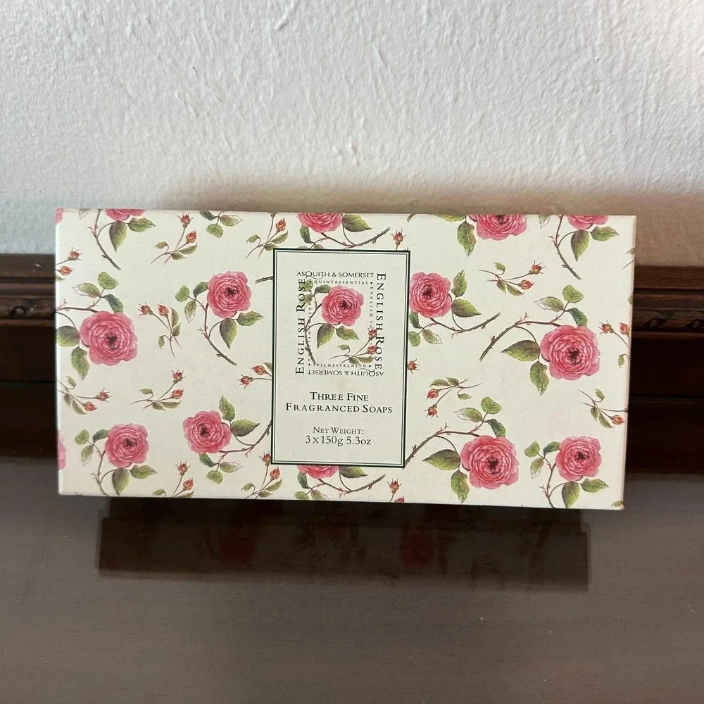 Vintage Boxed 3 Asquith & Somerset English Rose Soap Bars‎ 5.3oz each