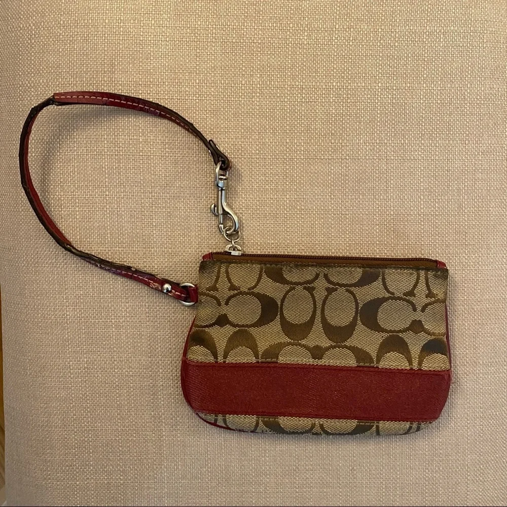 Coach Wristlet with Detachable Strap Vintage Brown and Red Monogram