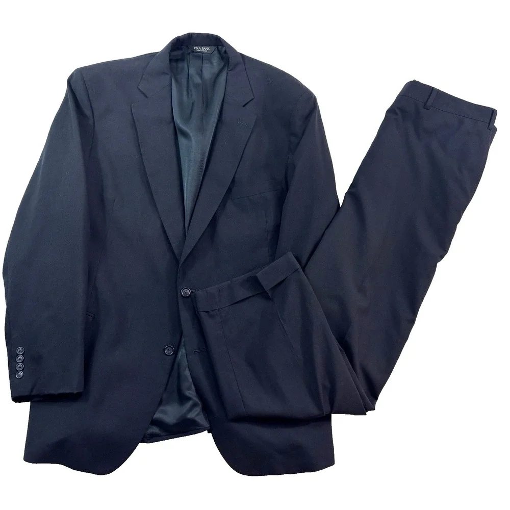 Jos A Bank 48L 40x30 2pc Pant Suit all season wool black slim fit two button‎