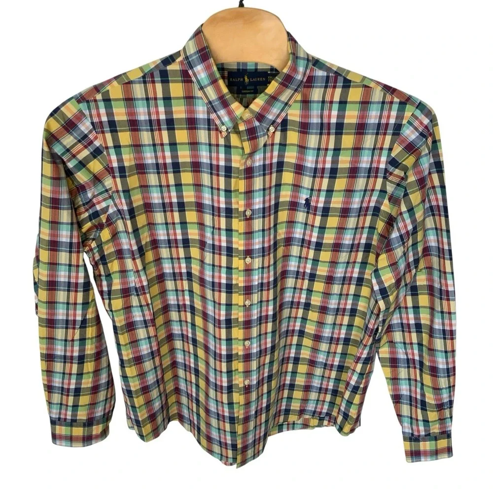 Polo Ralph Lauren Custom Fit Long Sleeve Shirt Mens 2XL XXL‎ Multicolor Plaid
