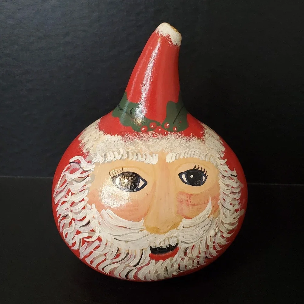 Vintage Handpainted Santa Claus‎ Gourd Christmas Decor Signed Hunn's 7