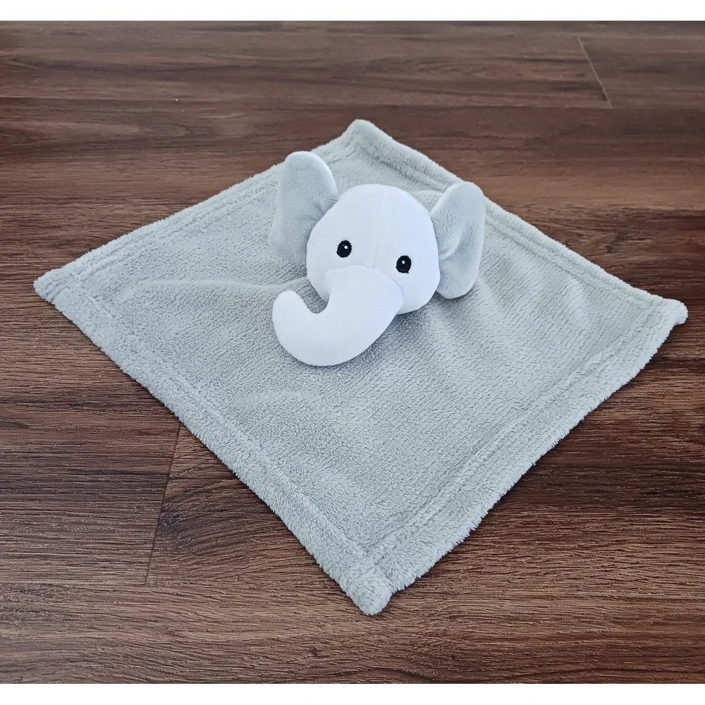 True Baby Plush Elephant White Gray Security Blanket Lovey 12 x 12 Style AT754