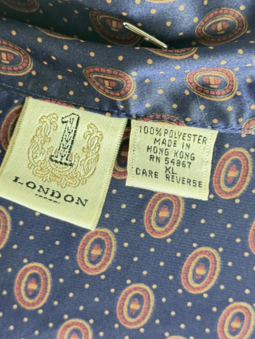 1990s Vintage 1 London Mens Pajama Set XL Navy Blue Satin PJs Long Sleeves Legs