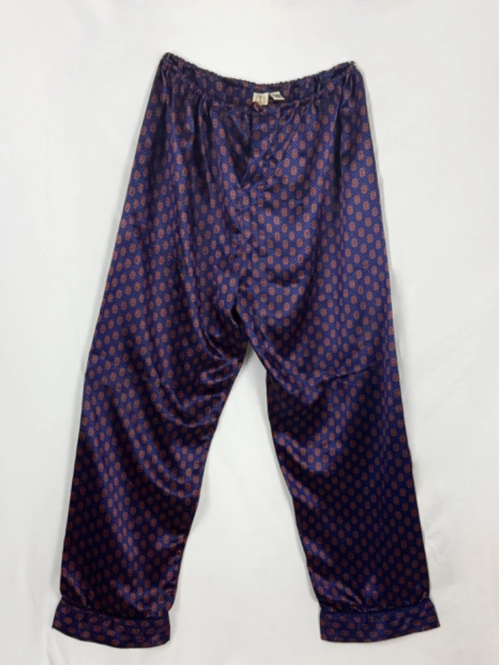 1990s Vintage 1 London Mens Pajama Set XL Navy Blue Satin PJs Long Sleeves Legs