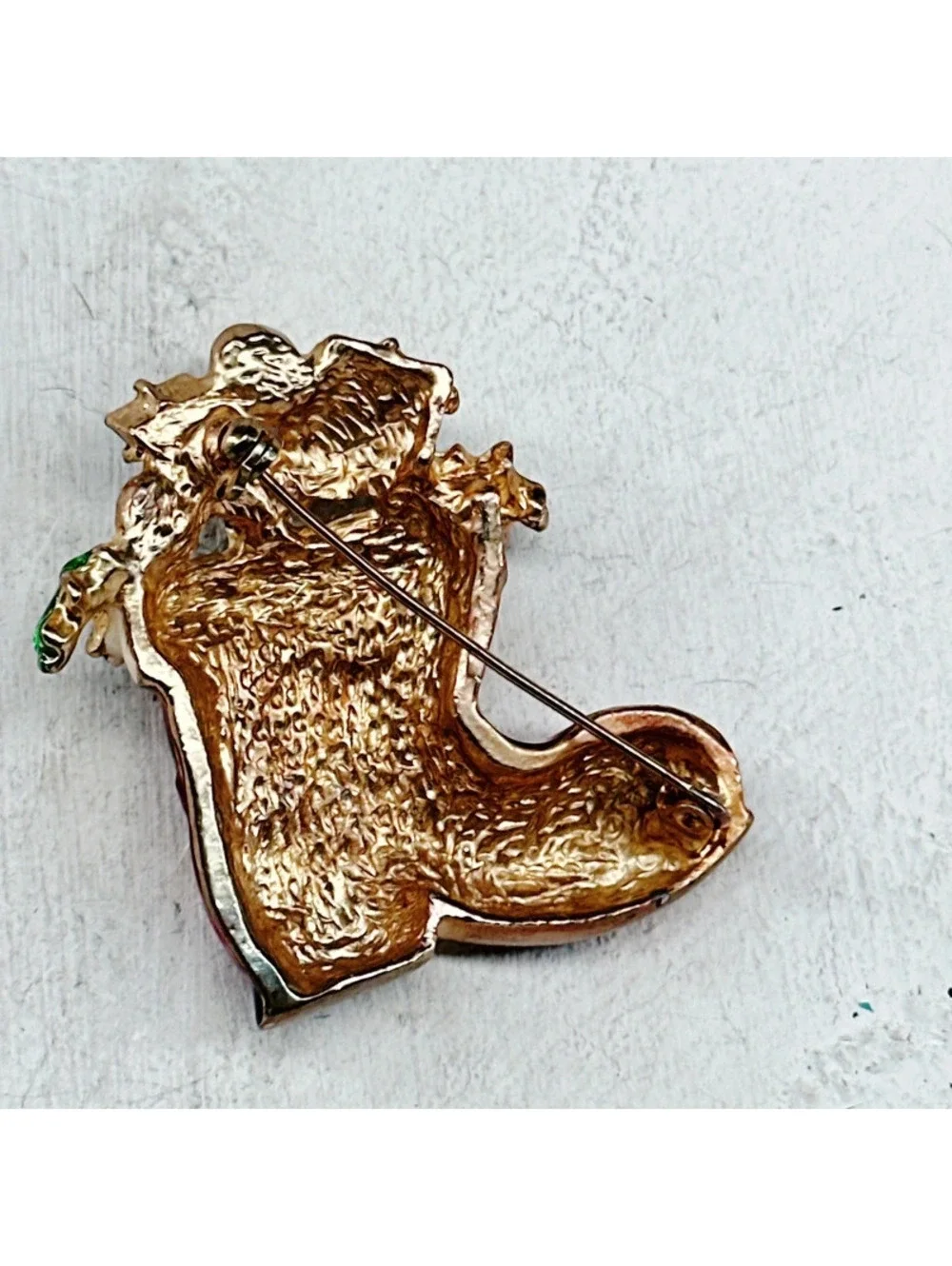 356u. Red Stocking Christmas Brooch Boot
