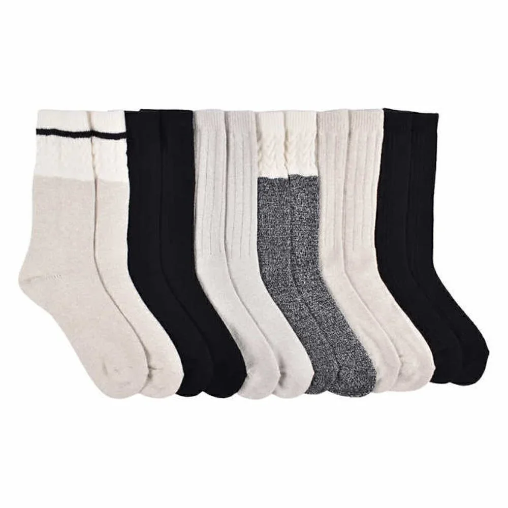 Lucky Brand Boot Socks Women's 6-pair Black Tan Dark Gray Light Gray Tan