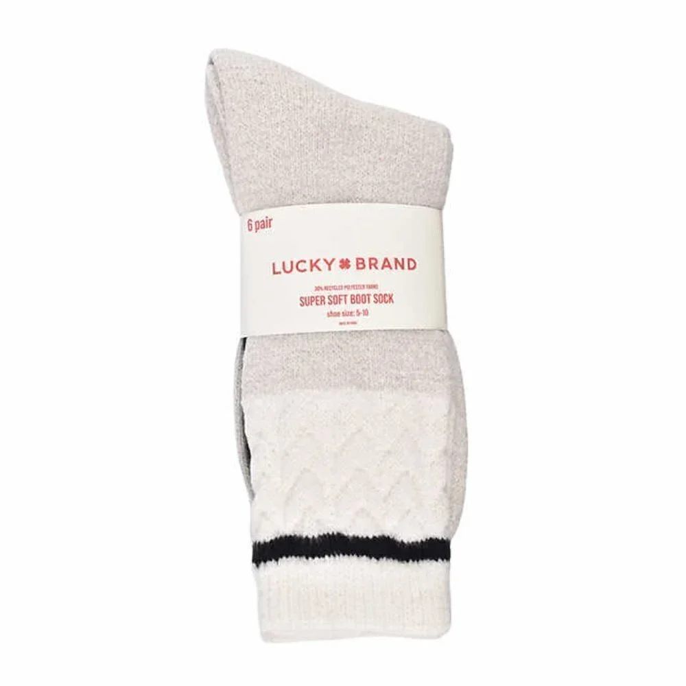 Lucky Brand Boot Socks Women's 6-pair Black Tan Dark Gray Light Gray Tan
