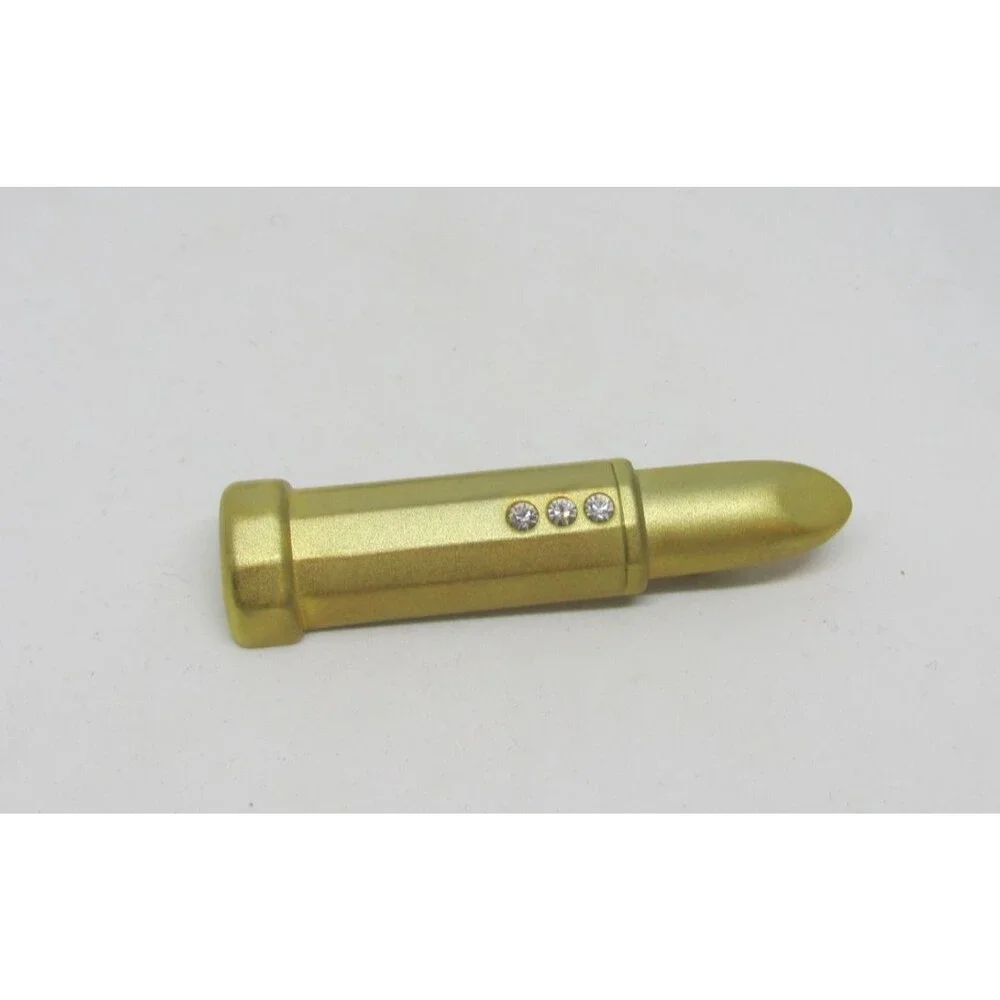 Vintage Gold Tone Lipstick Tube Brooch Pin Matte Finish with Rhinestones 1980s
