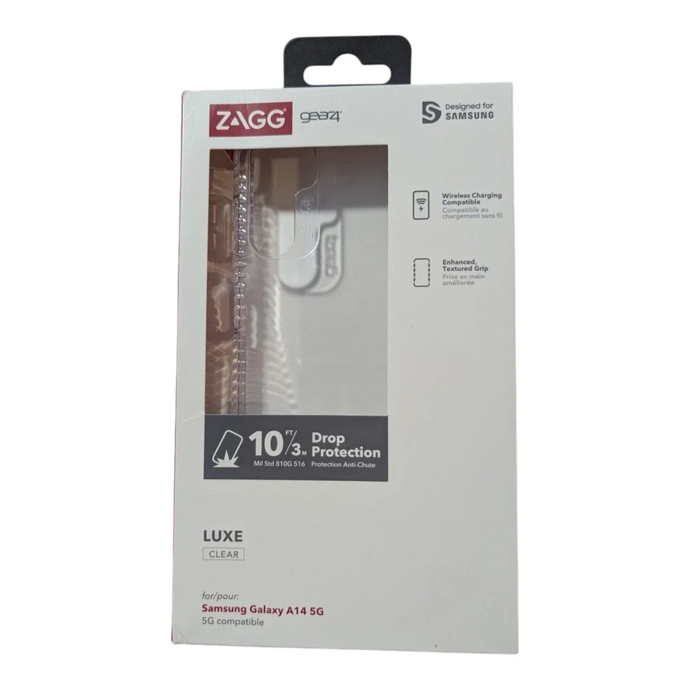 M9. ZAGG Gear4 Luxe Clear Case for Samsung Galaxy A14 5G, Wireless Charging Comp