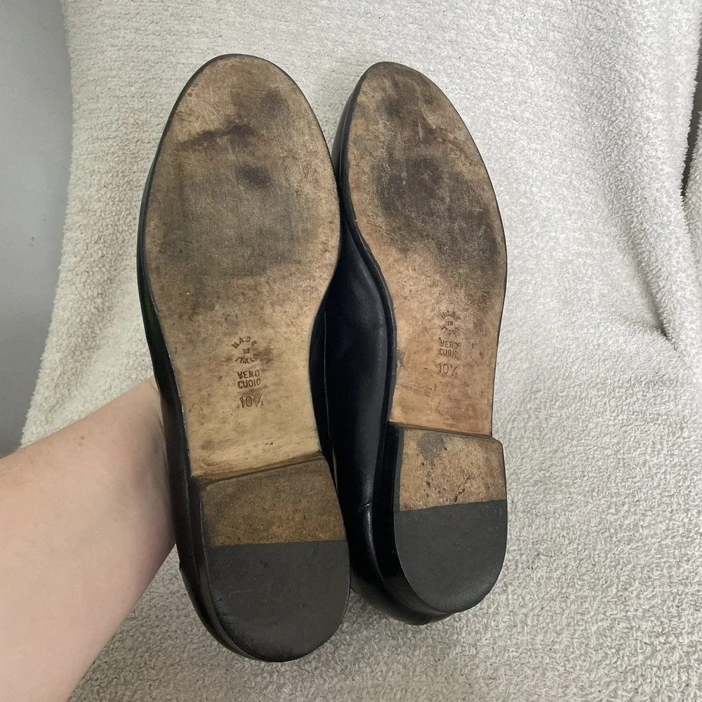 $750 Santoni Solid‎ Black Penny Loafers Leather Shoes Men's Size 10.5 FLAWED