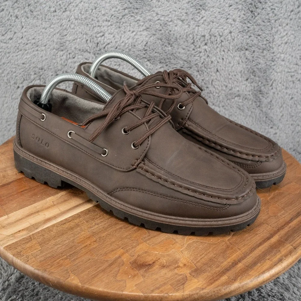 Size 8.5 Men's Brown Boat Shoes Moccasin Loafer Lace Up Thick Tread Soles