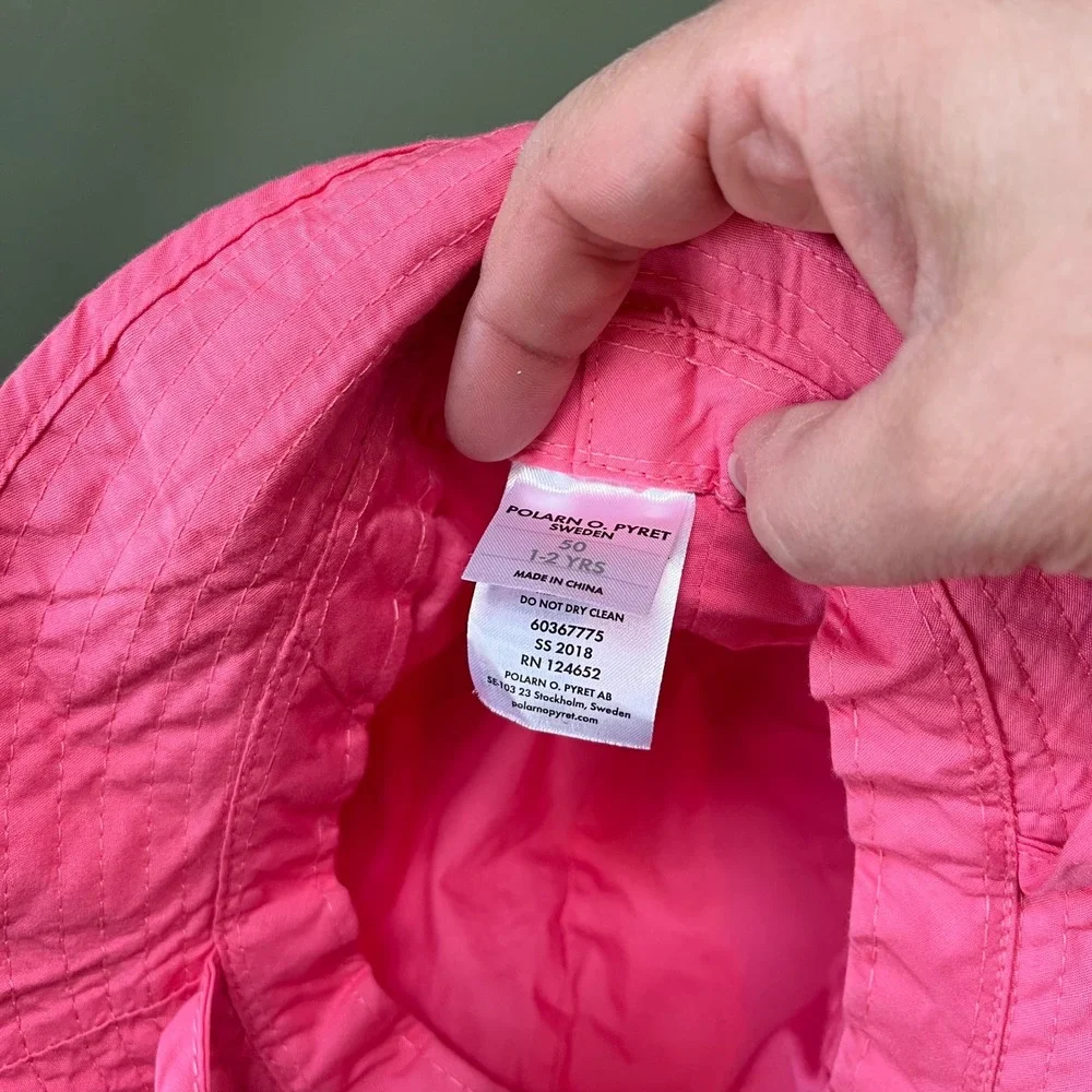 Polarn O. Pyret Sweden Pink Bucket Sun Hat Kids Size 50 1-2 Years Chin Ties SS18