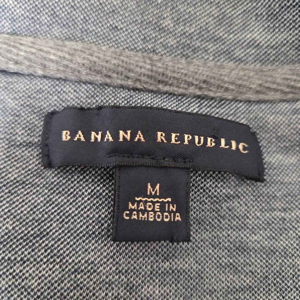 Banana Republic Mens Navy Blue Grey Striped Quarter Zip‎ Cotton Pullover Medium