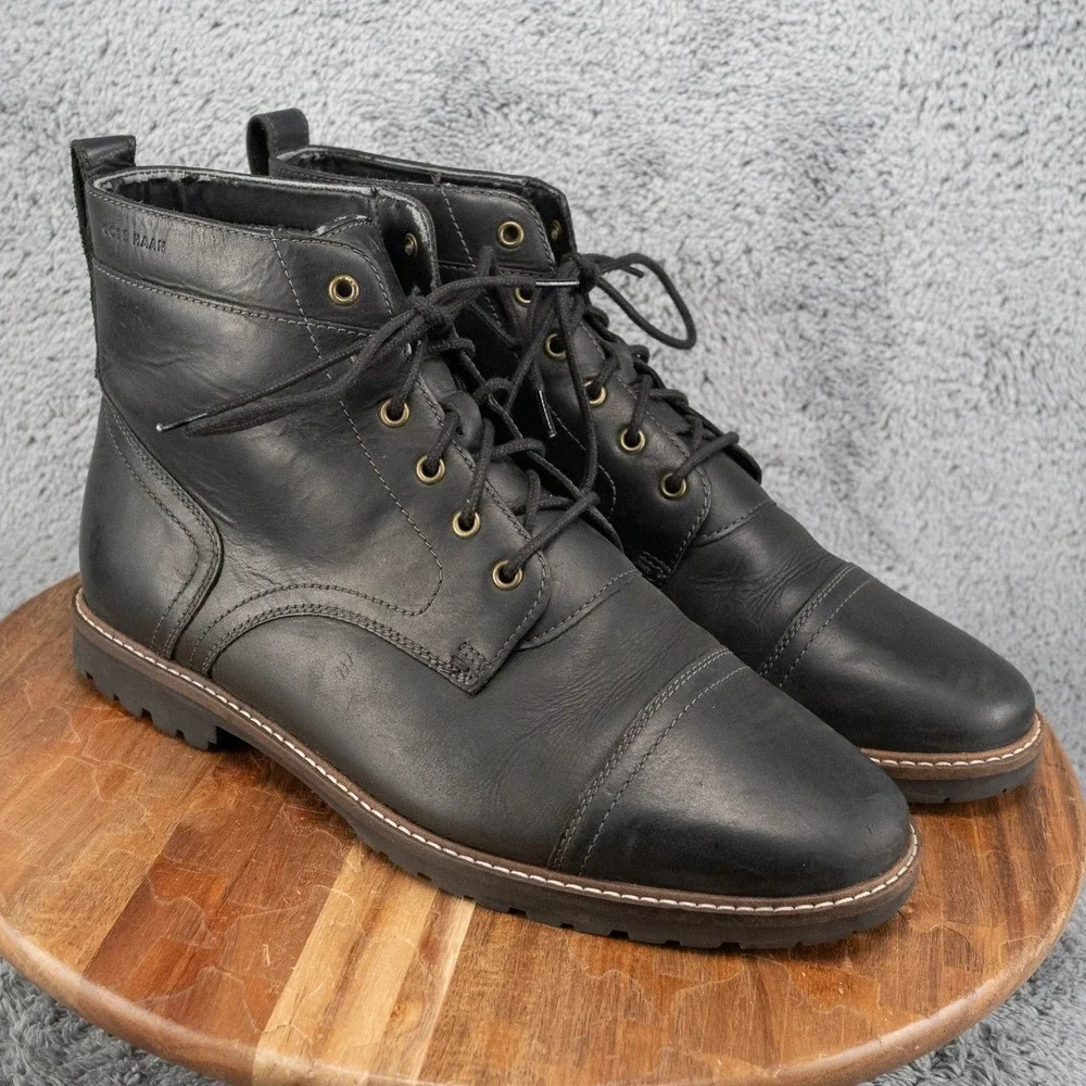 Men's Black Leather Cole Haan Nathan Cap Toe Chukka Boots Size 11