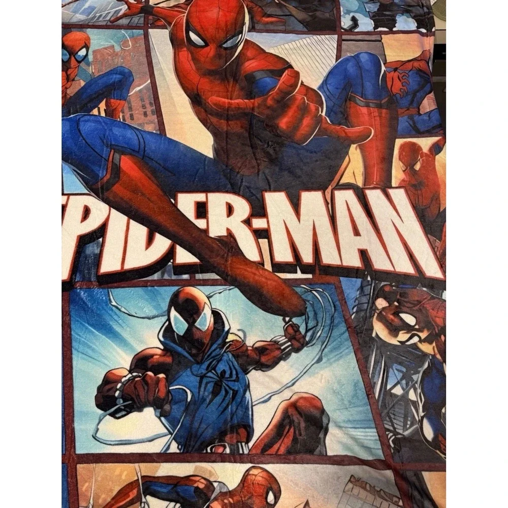 Marvel Spider-Man Comic Panel‎ Plush Throw Blanket Blue Red Kids Fleece Snuggle