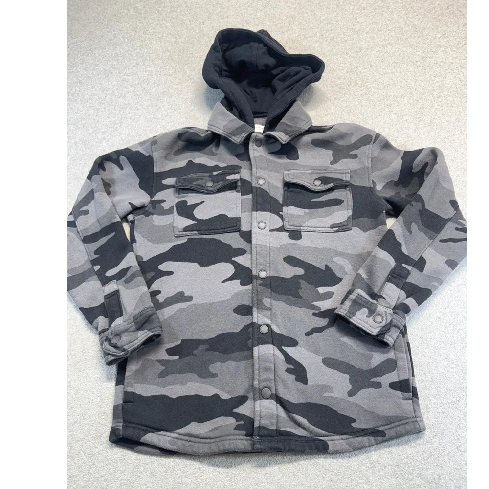 Abercrombie Kids Shirt Jacket‎ Kids 13/14 Gray Camo Hooded Relaxed Fit Shacket