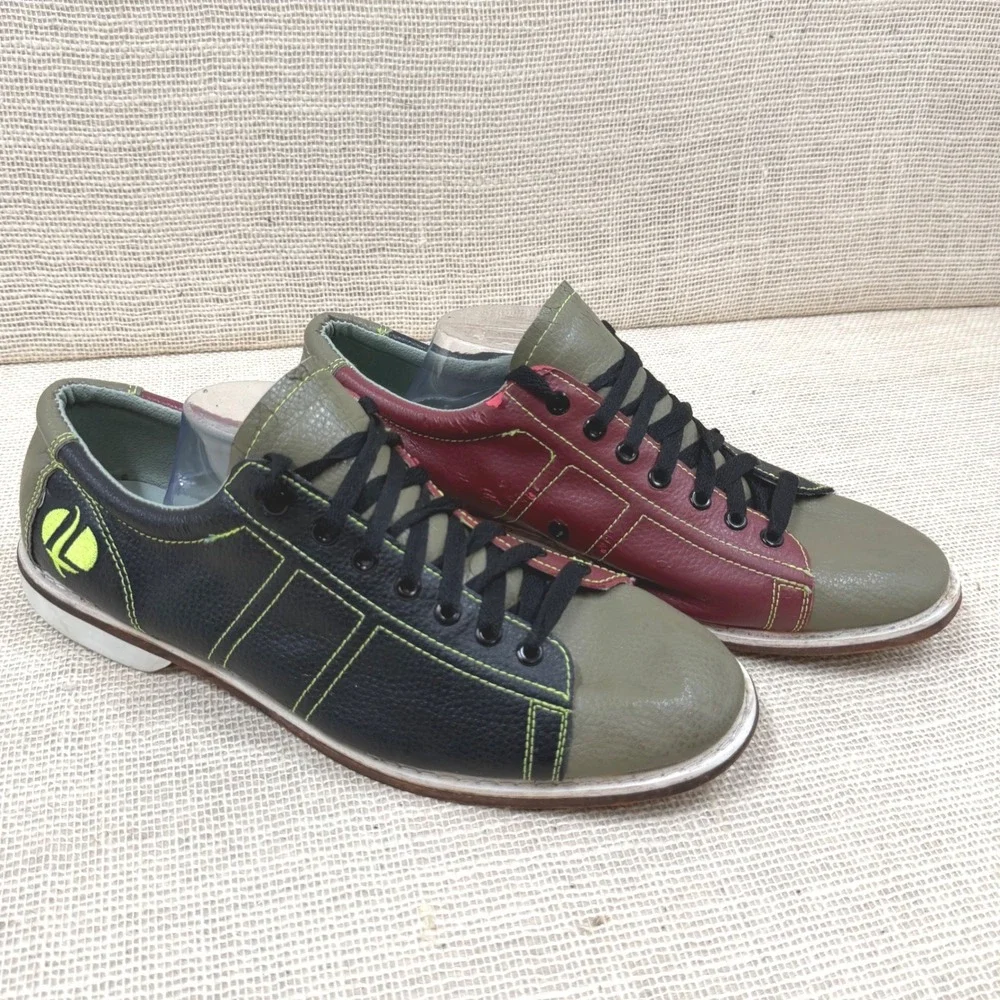 Linds Classic 1733 Mens Bowling Shoes Size 13 Leather Black Burgundy Green 2008