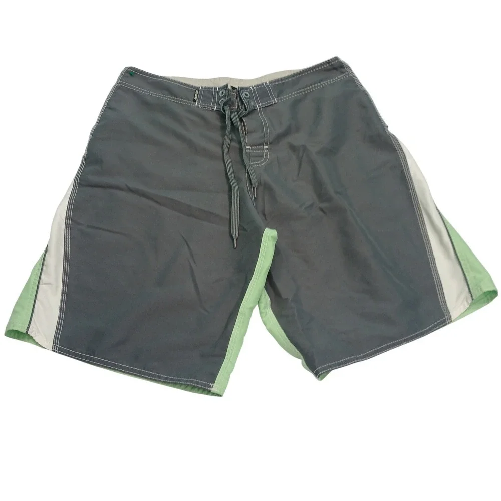 RSSURF Board Shorts 34 Grey Green Colorblock Surf Swim Trunks Beachwear‎