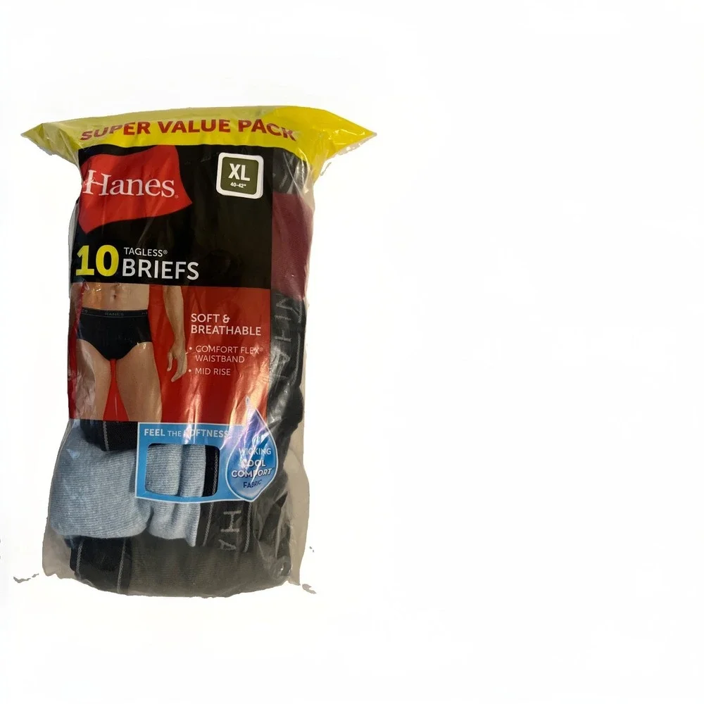 (10) Hanes Men's Tagless Briefs Size XL 40-42