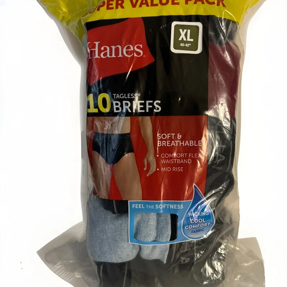 (10) Hanes Men's Tagless Briefs Size XL 40-42