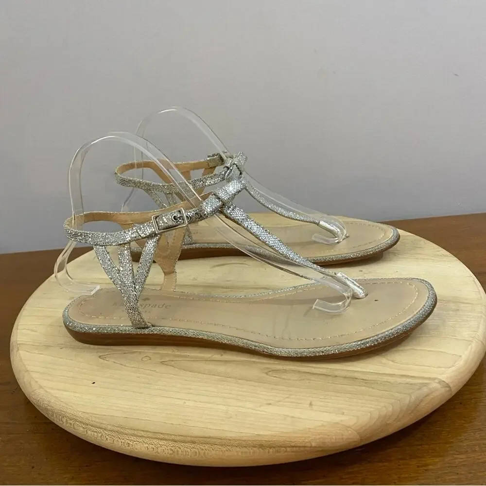 Kate Spade Andrea Women's Silver Bow Thong Sandals N6481 Size 9.5 Medium‎