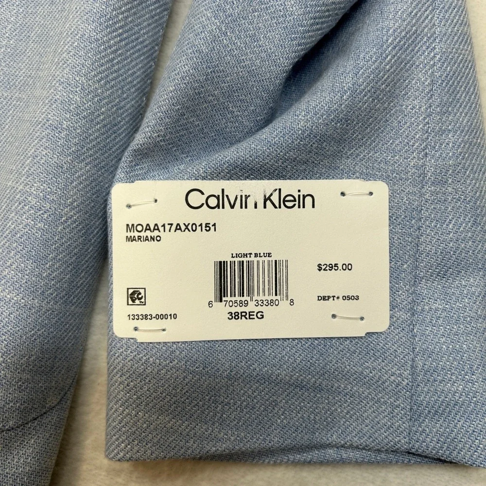 Calvin Klein Slim Fit Sport Coat Mens 38R 38‎ Light Blue Modern Fit Stretch $295