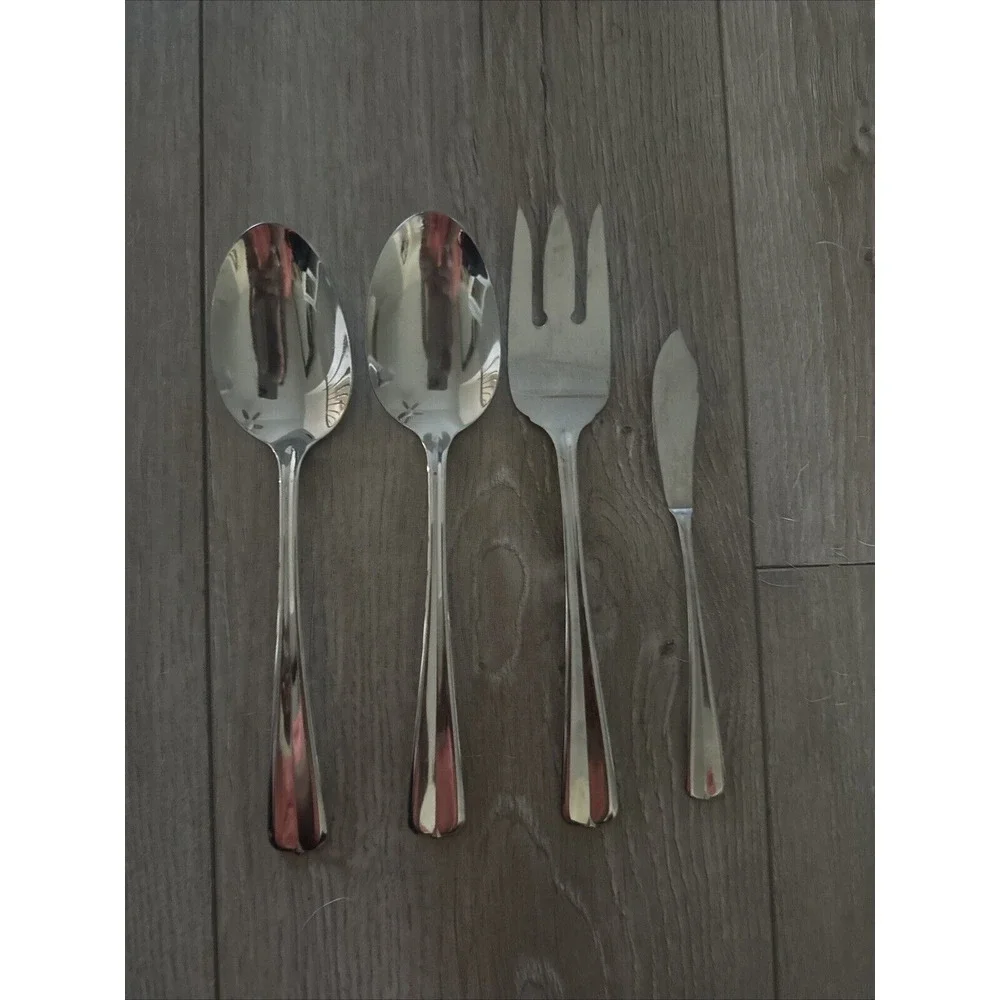 Vtg. Oneida‎ GALA IMPULSE (2)Serving Spoons Cold Meat Fork Stainless Flatware