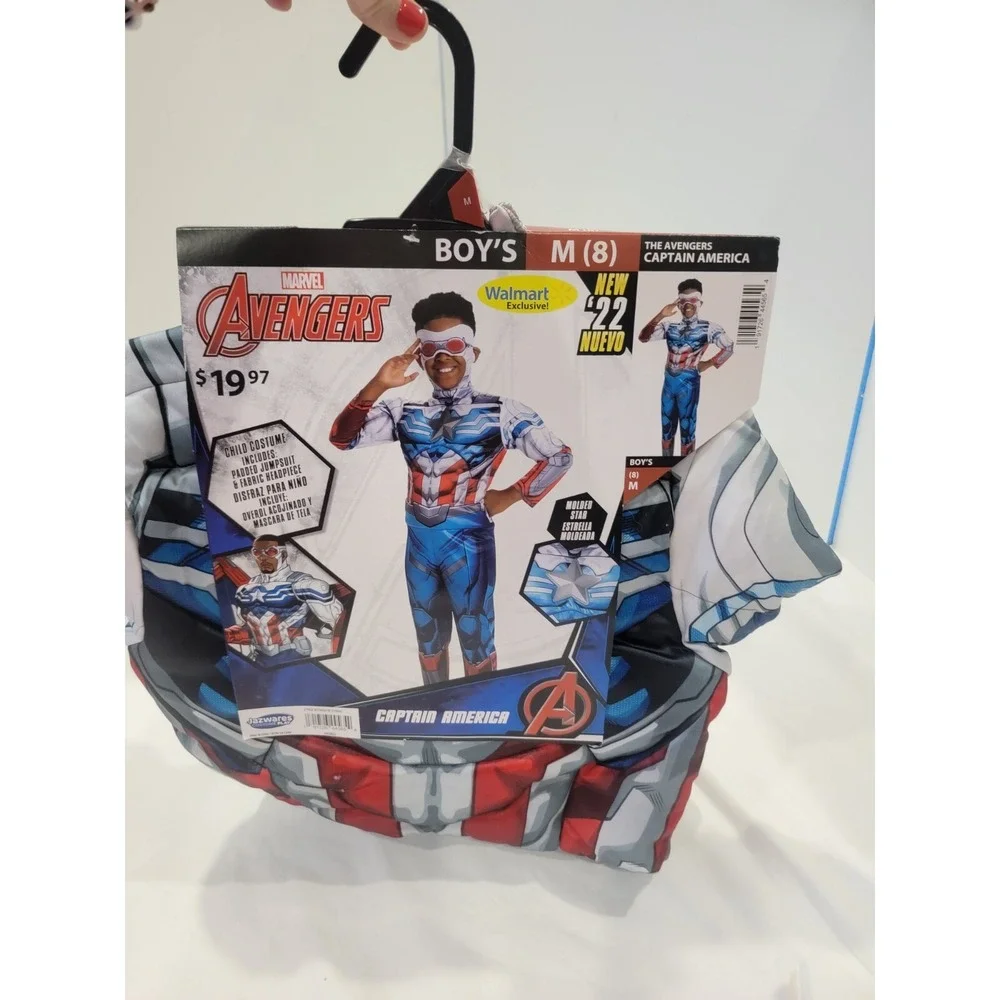 Avengers Captain America Costume Boys Medium 8 Marvel Jumpsuit Mask Halloween‎