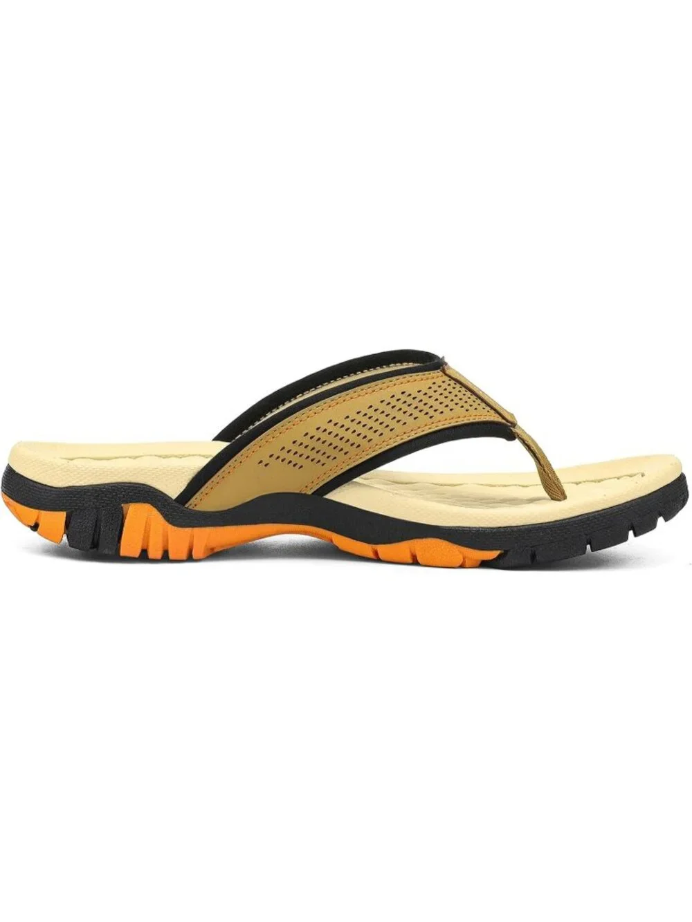 Men's Khaki Orange Beach Flip-Flops Water Outdoor Athletic Thong Sandal Slipper