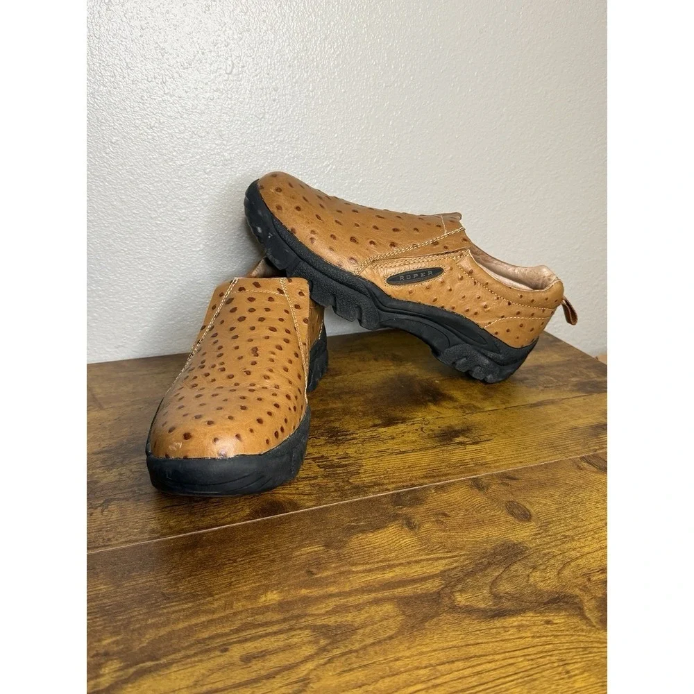 Roper Faux Ostrich Performance Slip On  Mens‎ Size 11 Brown Casual Shoes