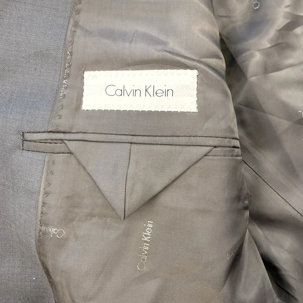 NEW Calvin Klein Men's Slim Fit 100% Wool Suit Jacket‎ Gray Size 48L Long Flaw