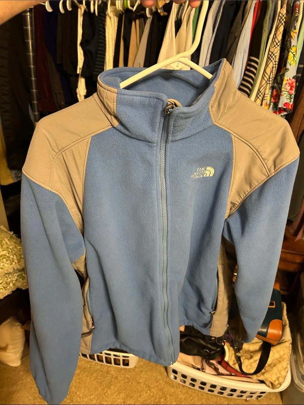 The North Face Light Blue and Tan Fleece Jacket