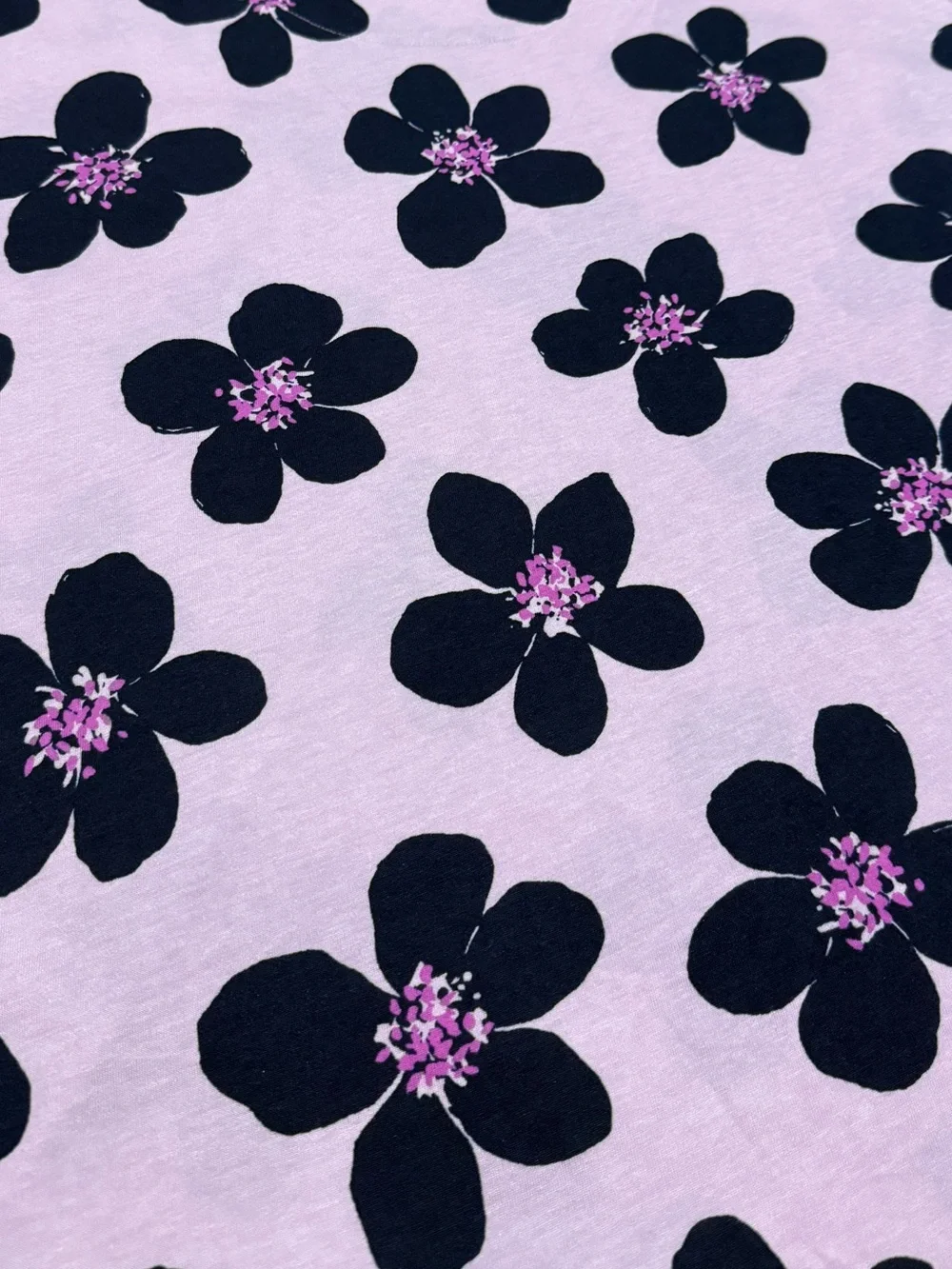 kate spade Lilac Floral Short Sleeve Pajama Top with Navy Flowers Womens M EUC