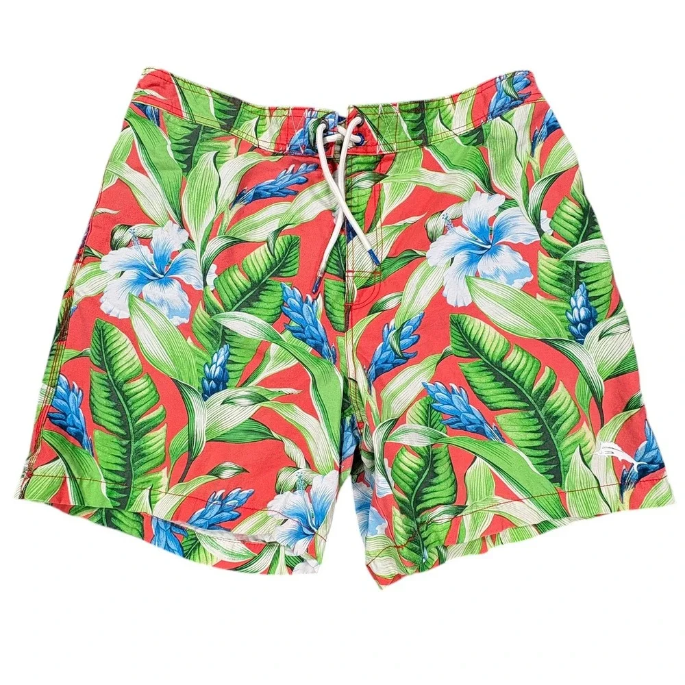 Tommy Bahama Swim‎ Trunks Shorts Mens XL Red Tropical Floral Island Life