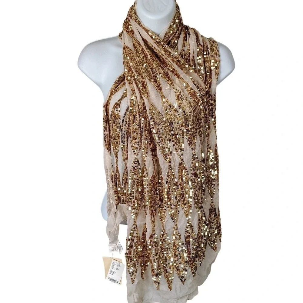Gold Sequin 100% Silk Scarf Wrap Arabian princess gatsby roaring 20s art deco