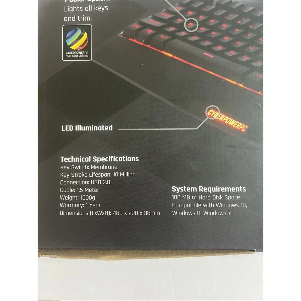 CyberPowerPC multi-color led gaming keyboard wired‎ USB-open Box