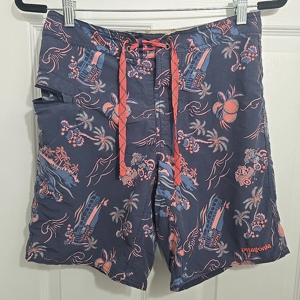 Patagonia Men's Board Shorts‎ Size 28 Tropical Taco Print Drawstring Swim Trunks