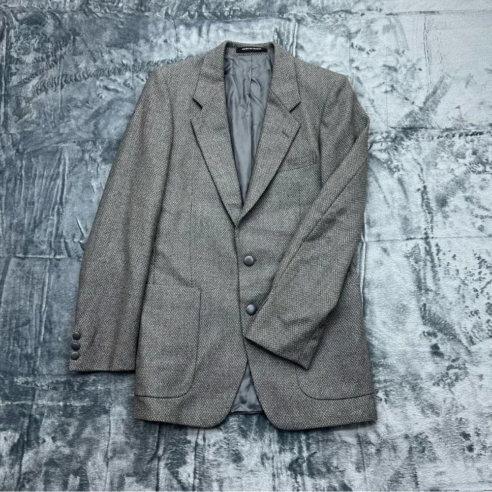 VTG Yves Saint Laurent France Men's 100% Virgin Wool Grey 36 Tweed‎ Blazer Coat