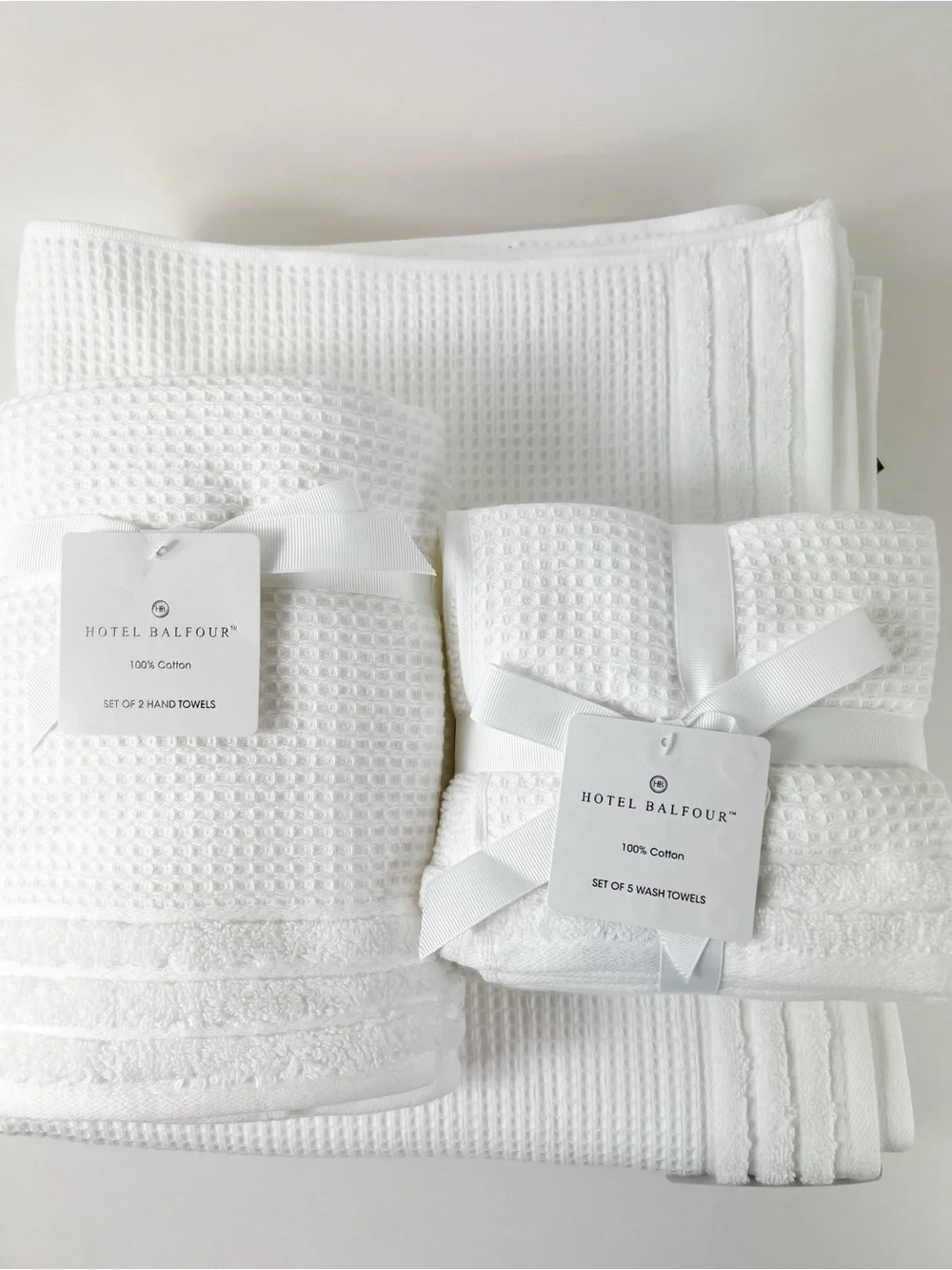 Hotel Balfour Bath Towel Set - White Waffle Textured Cotton - 9 Piece Set NEW