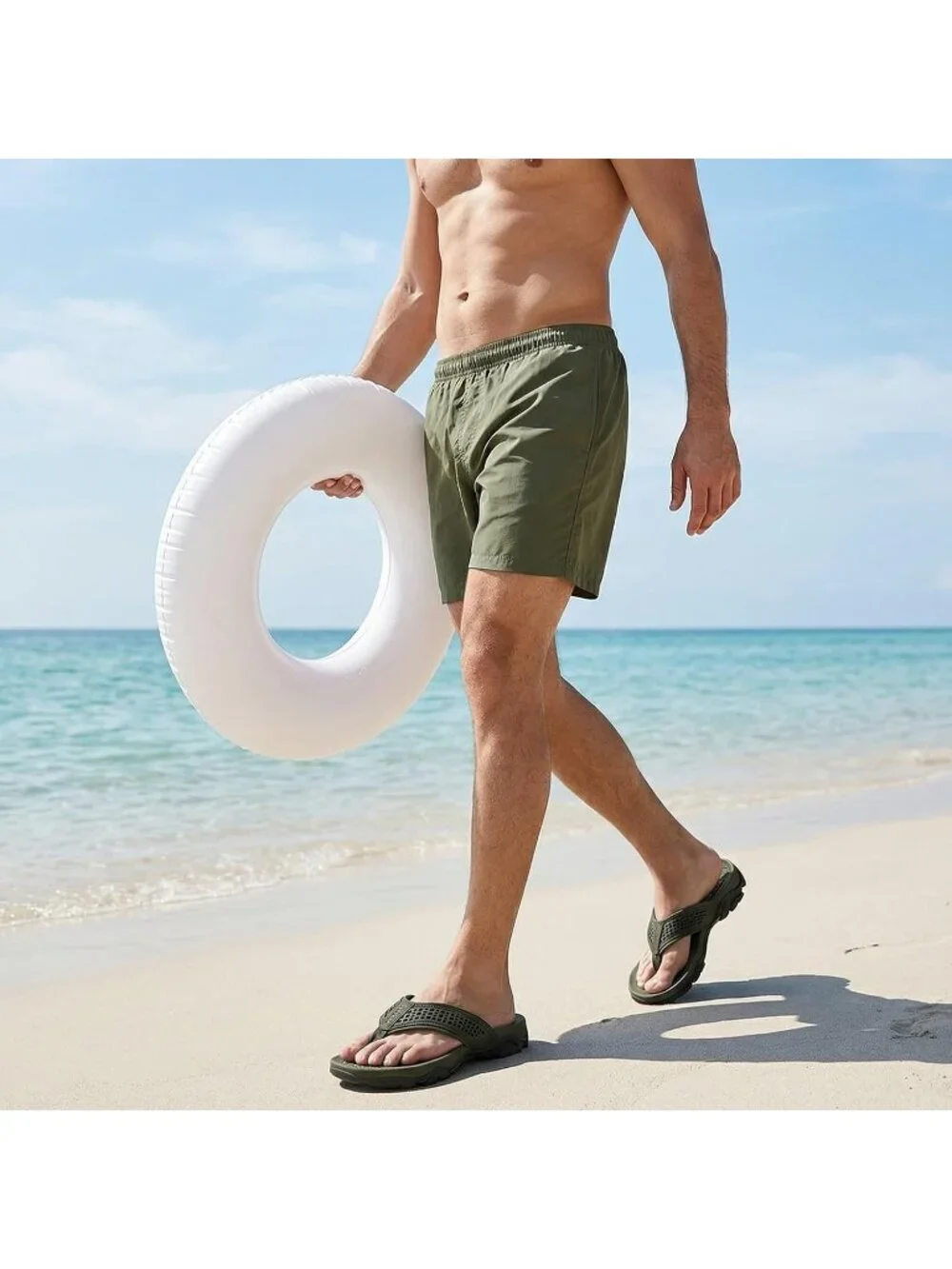 Men's Grey Green Beach Flip-Flops Water Outdoor Athletic Thong Sandal Slipper