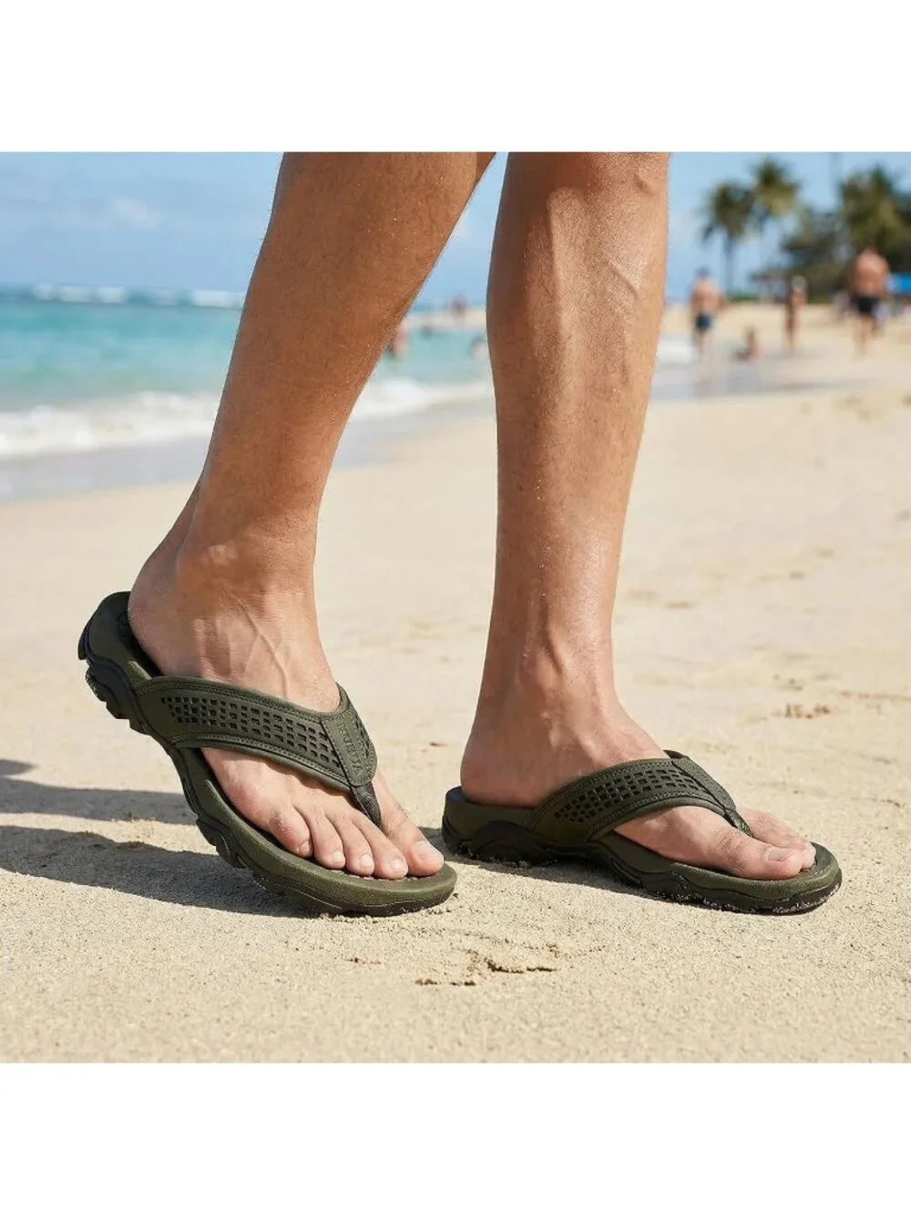 Men's Grey Green Beach Flip-Flops Water Outdoor Athletic Thong Sandal Slipper
