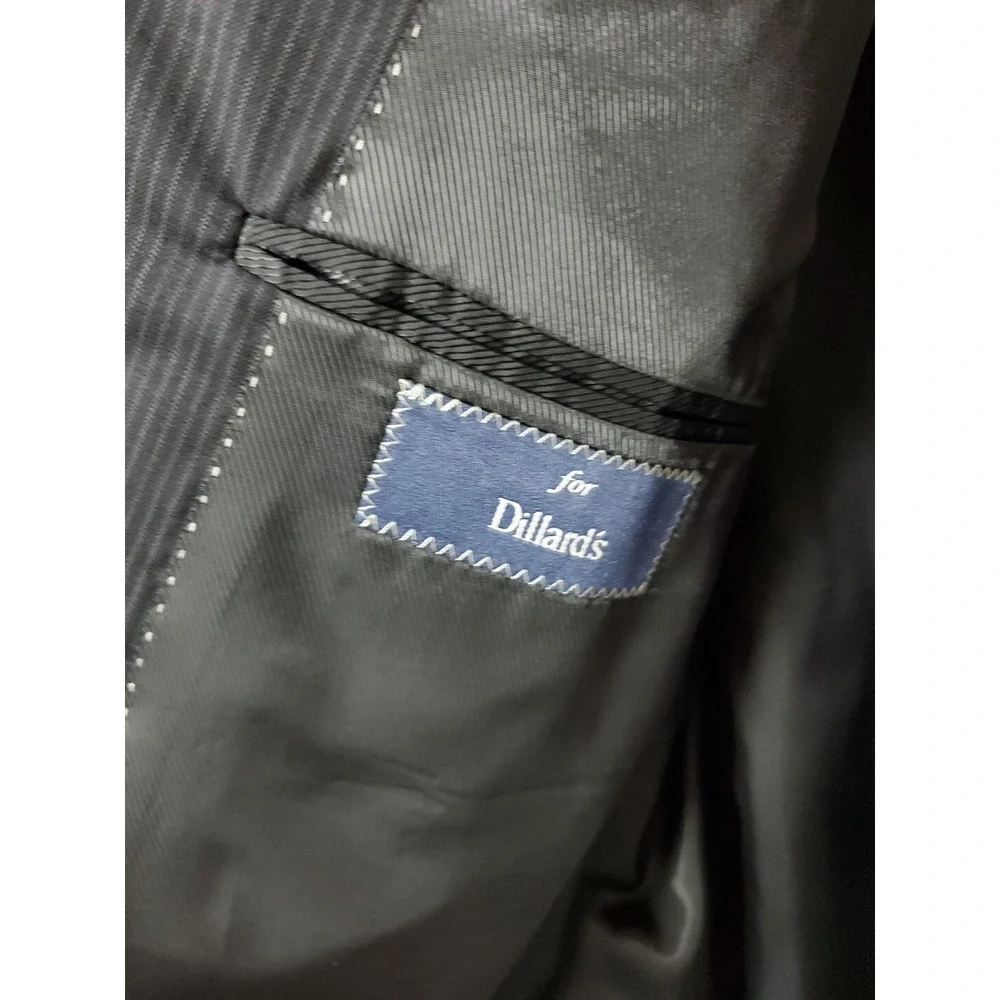 Vintage‎ Hart Shaffner Marx Blazer 46R Imported Fabric Black Pinstripe *Flaw*