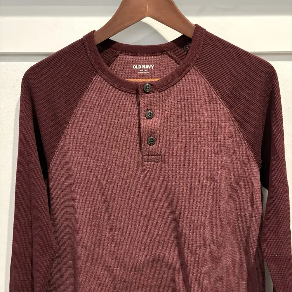 Old Navy Henley Shirt Boys‎ XXL 18 Burgundy Red Waffle Thermal Long Sleeve