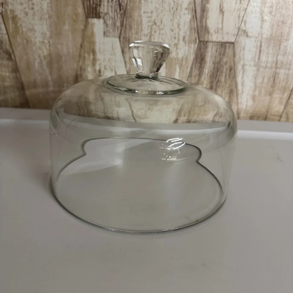 Clear Glass Round Cake Dome Cloche Server Lid w/ Knob Handle 6.25 Inch